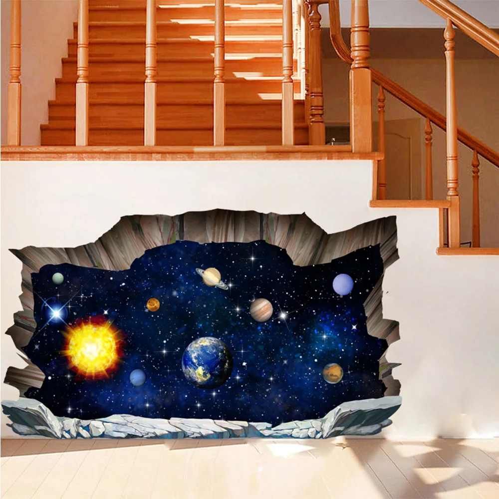 3D Outer-Space Planets Cosmic Wall Stickers