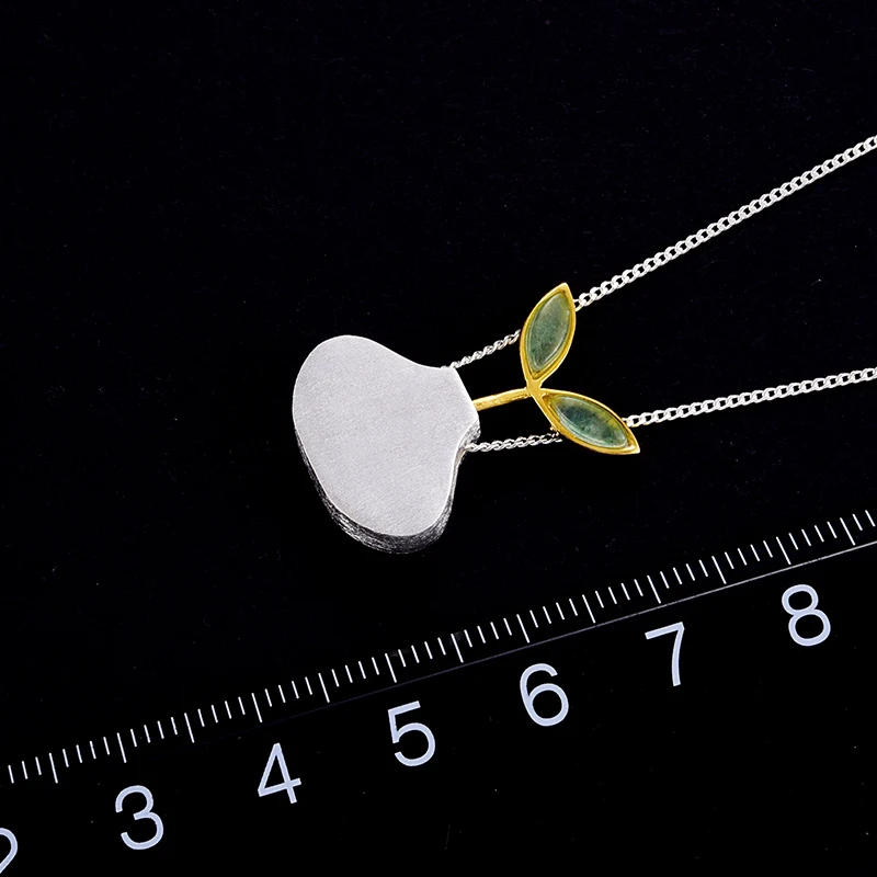 Lotus Fun 925 Sterling Silver Natural Aventurine Handmade Leaf Pendant without Chain Women silver pendant