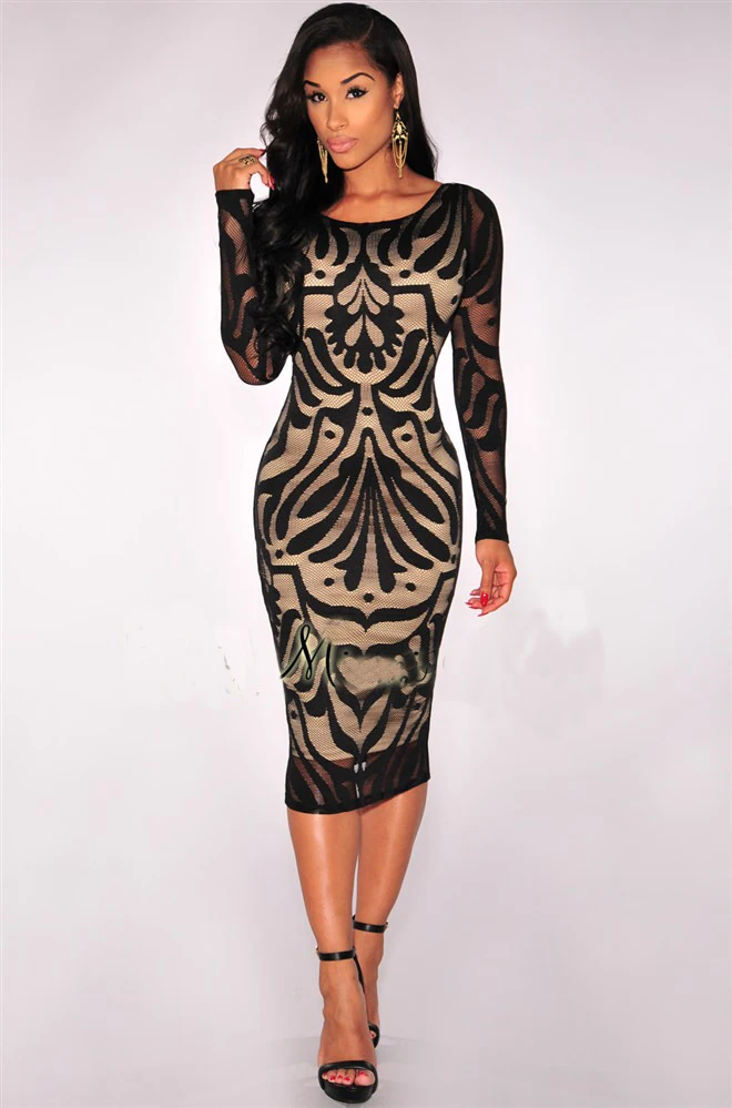 2015 sexy women dress long sleeve embroidery lace ...