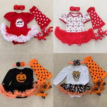 Мой первый Рождественский комбинезон для маленьких девочек, комплекты с шортами, комплект с платьем на Хэллоуин, одежда с тыквой, одежда для малышей, 4 предмета, рождественские подарки для малышей