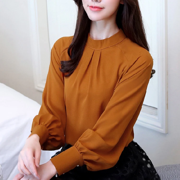 

2018 winter fashion black chiffon blouse women shirt long sleeve women tops solid white blouse women's clothing blusas 93B3