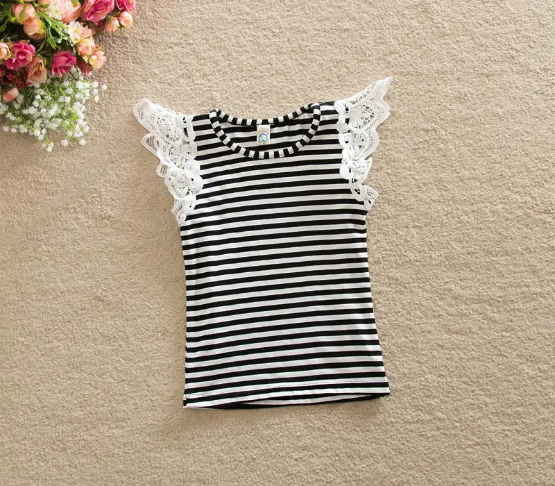 Новая одежда для маленьких девочек для новорожденных Летний хлопковый жилет футболка 0-24 м Жилеты Футболка джерси Топы Одежда Hot - Цвет: Black White Stripe