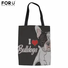 FORUDESIGNS/Женская Холщовая Сумка-тоут с принтом бульдога, тканевая сумка для покупок для девочек-подростков, Женская эко-сумка для путешествий, Хлопковая сумка для хранения