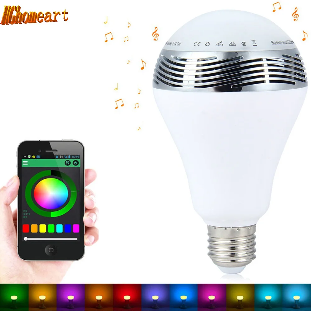 HGhomeart Cellular Phone APP Intelligent 7 Color Change E27 6W RGB LED