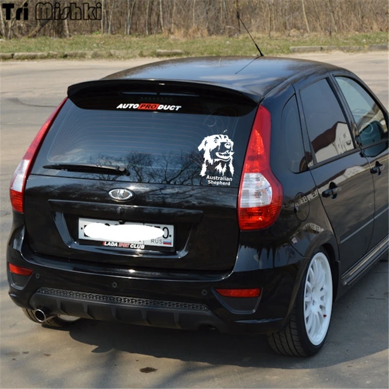 Tri Mishki HZX414 20*15см Австралийская овчарка в машине наклейки на авто автомобиль
