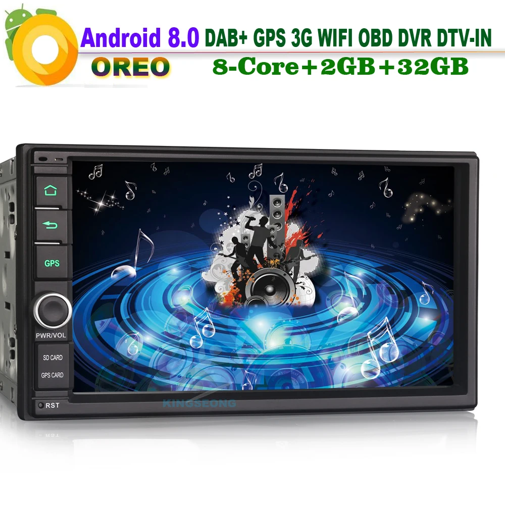 

2 Din 7"Universal DAB+ Sat Navi Android 8.0 Autoradio Bluetooth 3G RDS Car Stereo GPS MP3 WiFi OBD2 DVB-T2 DVR 3G USB BT