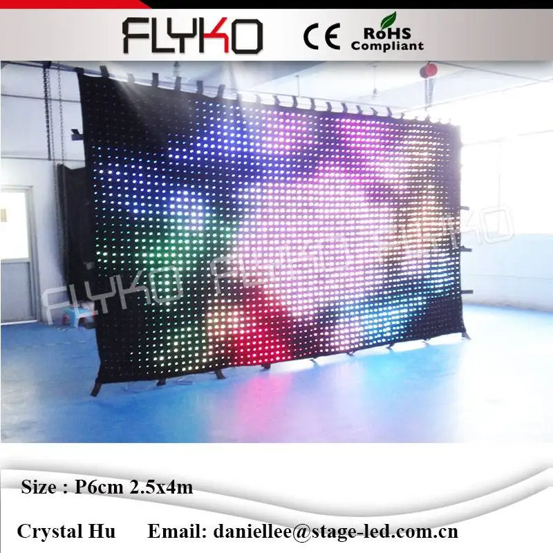 

Led vision cloth ,led vision curtain , video display ,led video curtain for DJ ,stage backdrop curtain P60mm 2.5x4m