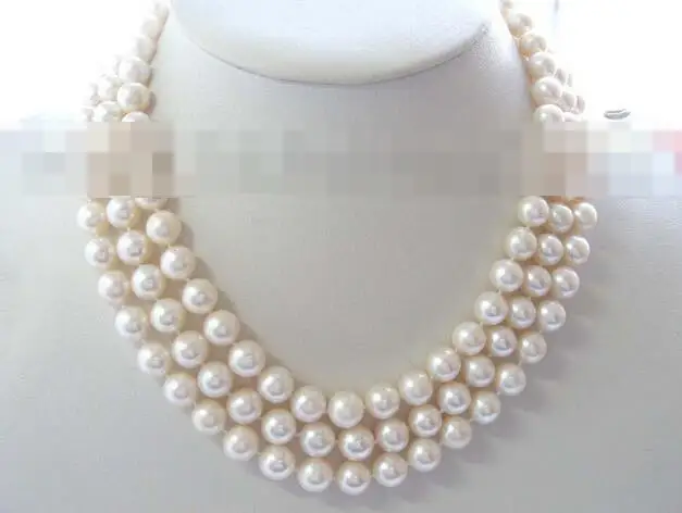 

song voge gem nanJ1014 3rows Natural Perfect Round White Pearl Necklace