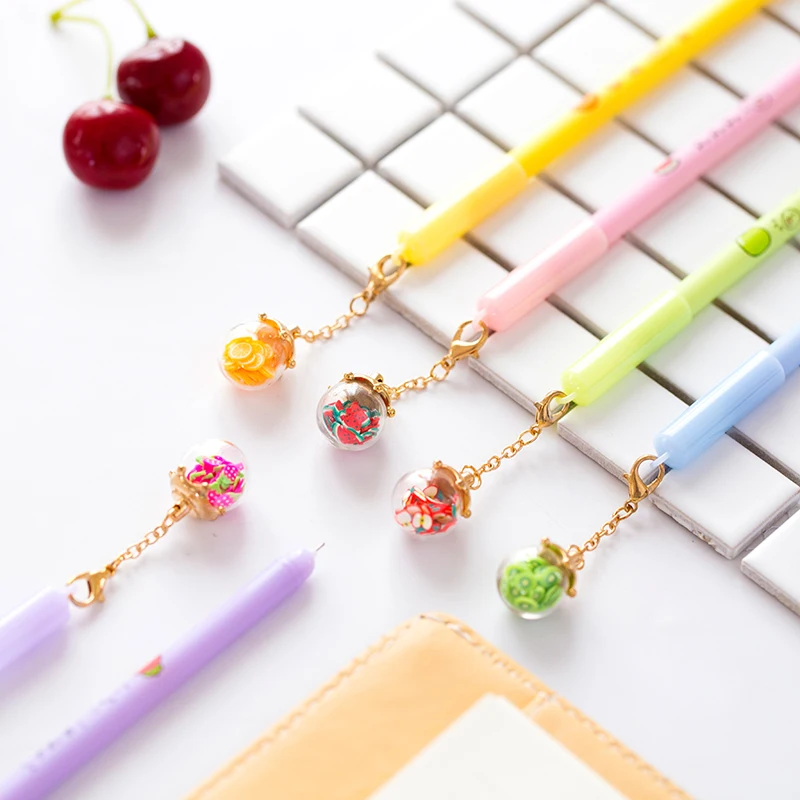

5 pcs/Lot Fruit pendant gel pens Luminous wish ball 0.5mm black ink pens Stationery office school supplies lapices caneta CB190