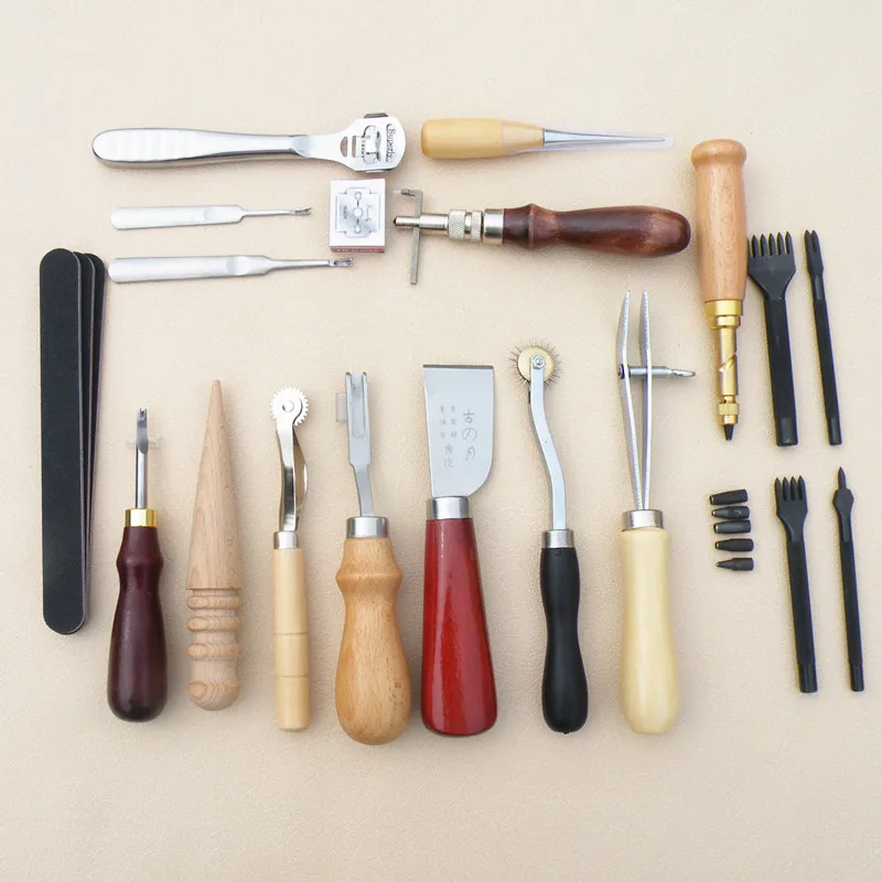 Top Quality 18 PCS Leather Craft Punch Tools Kit Stitching Carving