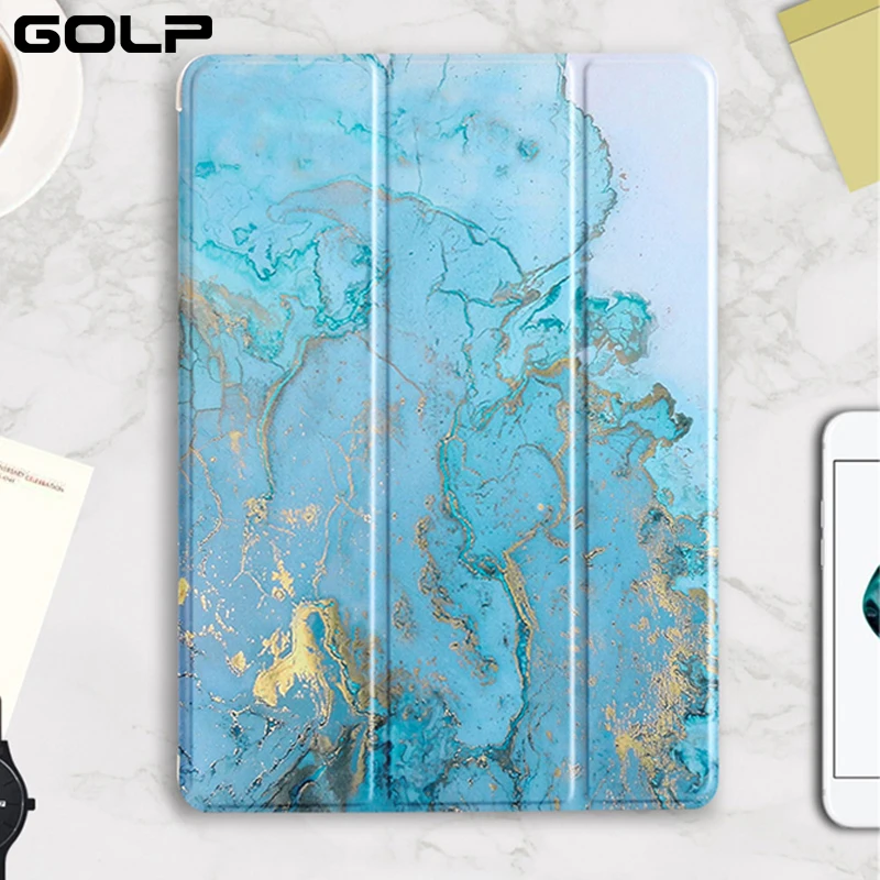 

Flip Case for iPad 9.7 2018 Case, GOLP Marble Pattern Ultra Slim+ Soft TPU Back Smart Cover for ipad 9.7 2017 case