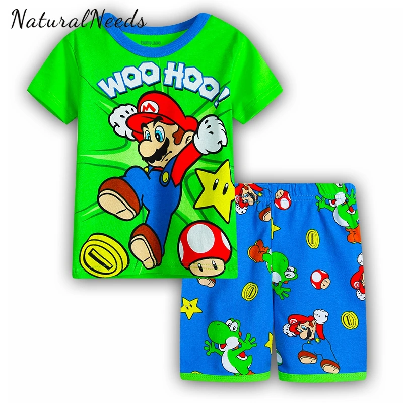 

NATURALNEEDS Children's Pajamas Sets Boys Girls Cartoon Mario Sleepwear Suit Set Kids Cotton Pyjamas Children Clothing