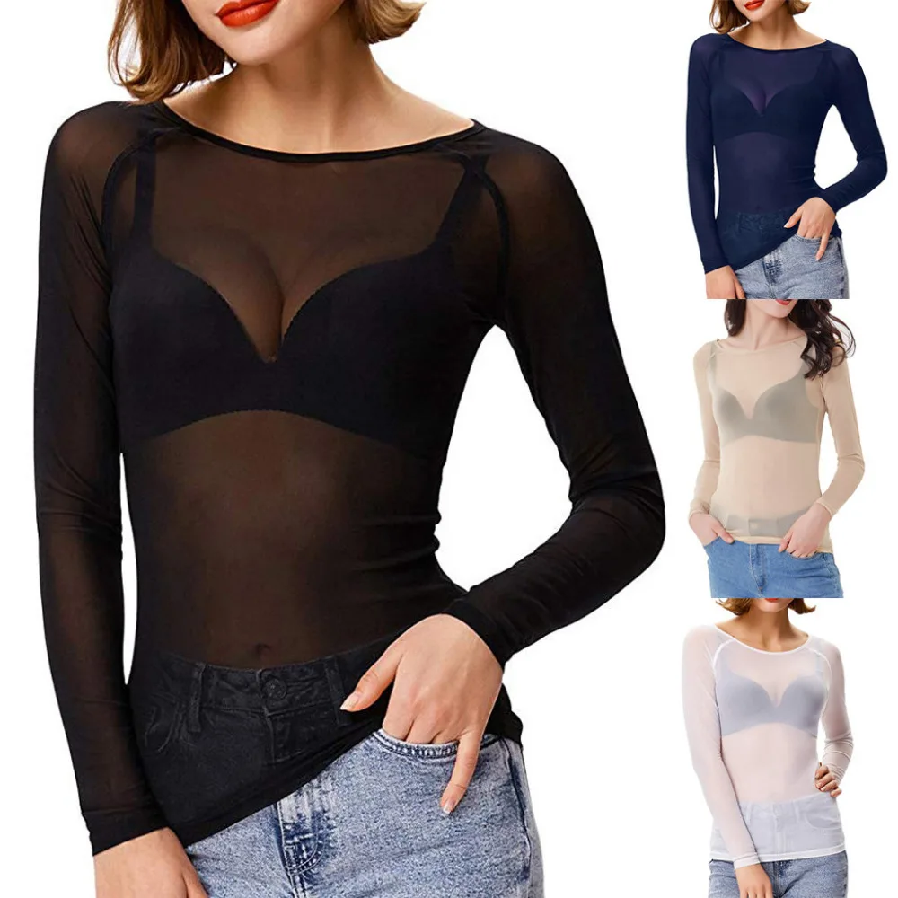 

Polyester Women's Thin Tops Solid Color Long Sleeve O Neck Casual Broadcloth T-shirt Ladies Clothes All Seasons 2019 CSize US