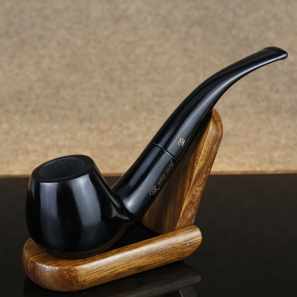 

New Black Smoking Pipe free tools gift set Ebony Wood Pipe 9mm Filter Bent Tobacco Pipe Handmade Smoke Pipe