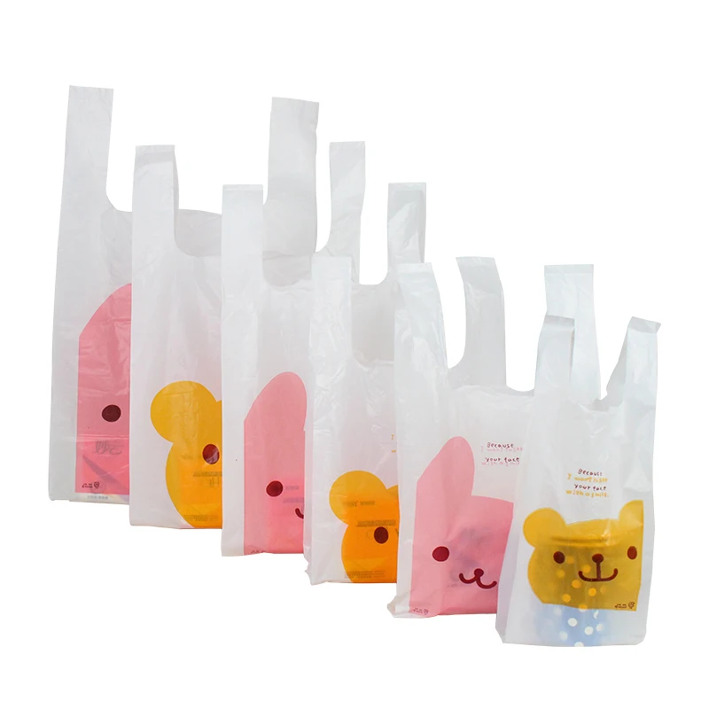 Zilue Reticule 100 шт./лот маленький мини милый розовый кролик желтый Винни мага пластиковый пакет с ручкой для ювелирных изделий сумка для переноски жилет сумка