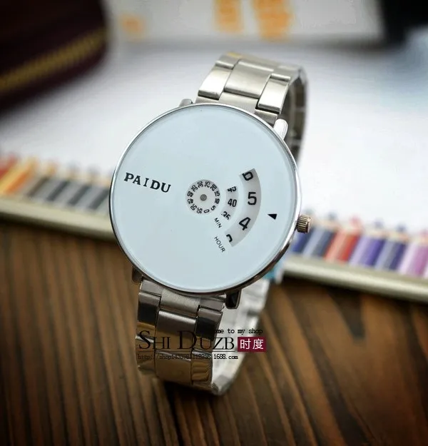 New Fashion Paidu Good Quality Men Women Unisex Lady Girl Funny Wheel Black White Dial Quartz Wrist Watch Wristwatch Hour
