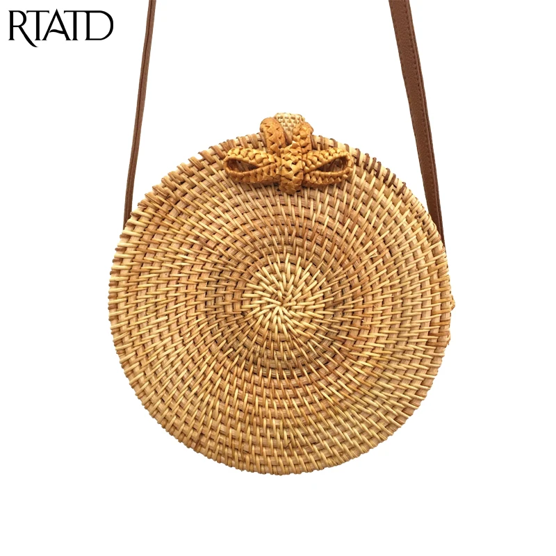 

Round Straw Bags Women Summer Rattan Bag Handmade Woven Beach Cross Body Bag Circle Chic Handbags B332