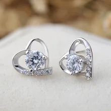 Новинка 925 Стерлинговое Серебро Любовь серьги в форме сердечка в серьги гвоздики с CZ diy модные ювелирные изделия для женщин Подарки