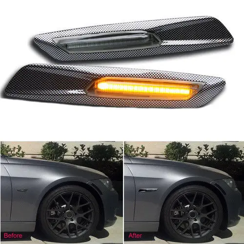

For BMW F10 Style Amber LED Carbon Fiber Finish Side Marker Lights for E90 E92 E60