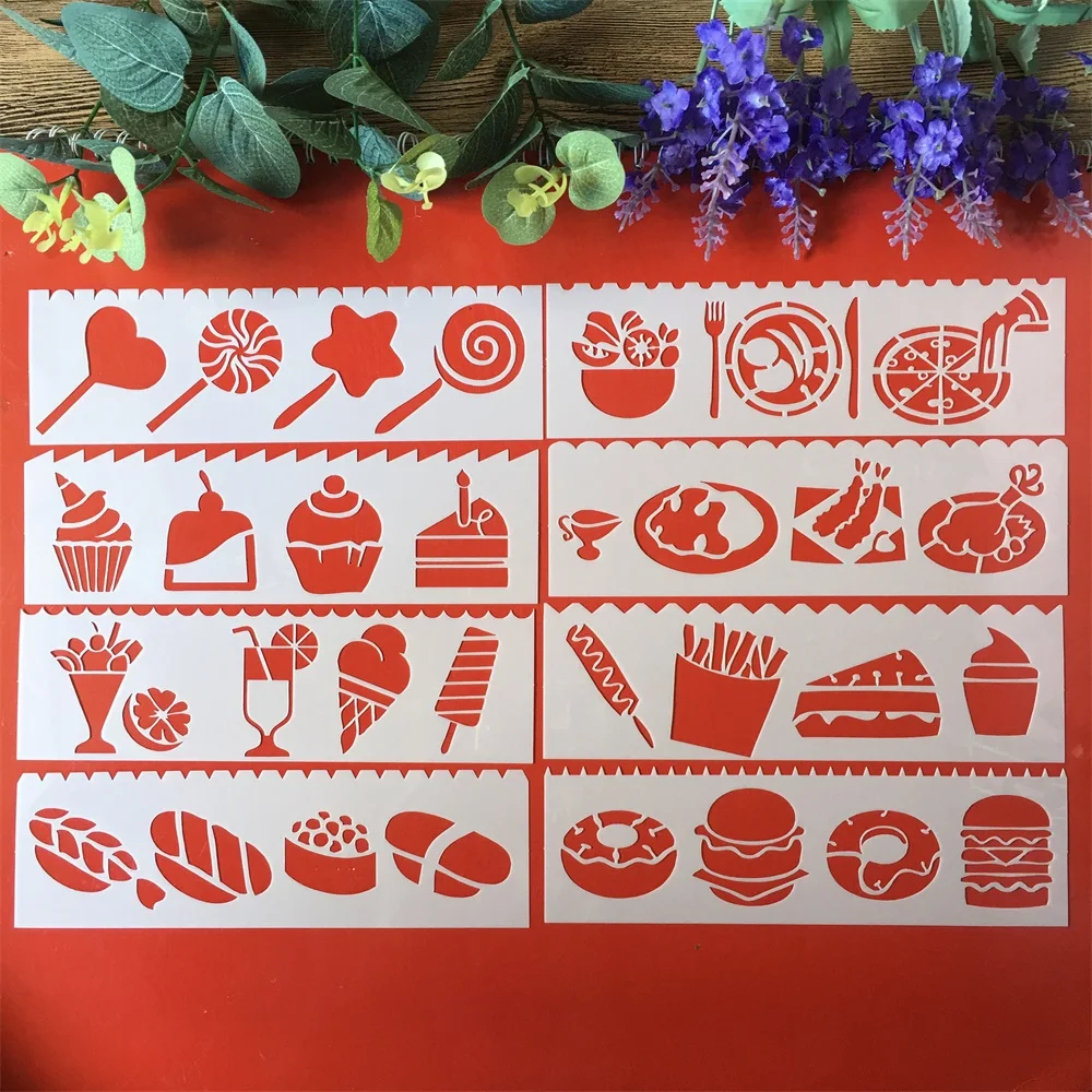 

New 8Pcs/Set 18.5*5.5cm Food Cake DIY Layering Stencils Painting Scrapbook Coloring Embossing Album Decorative Template