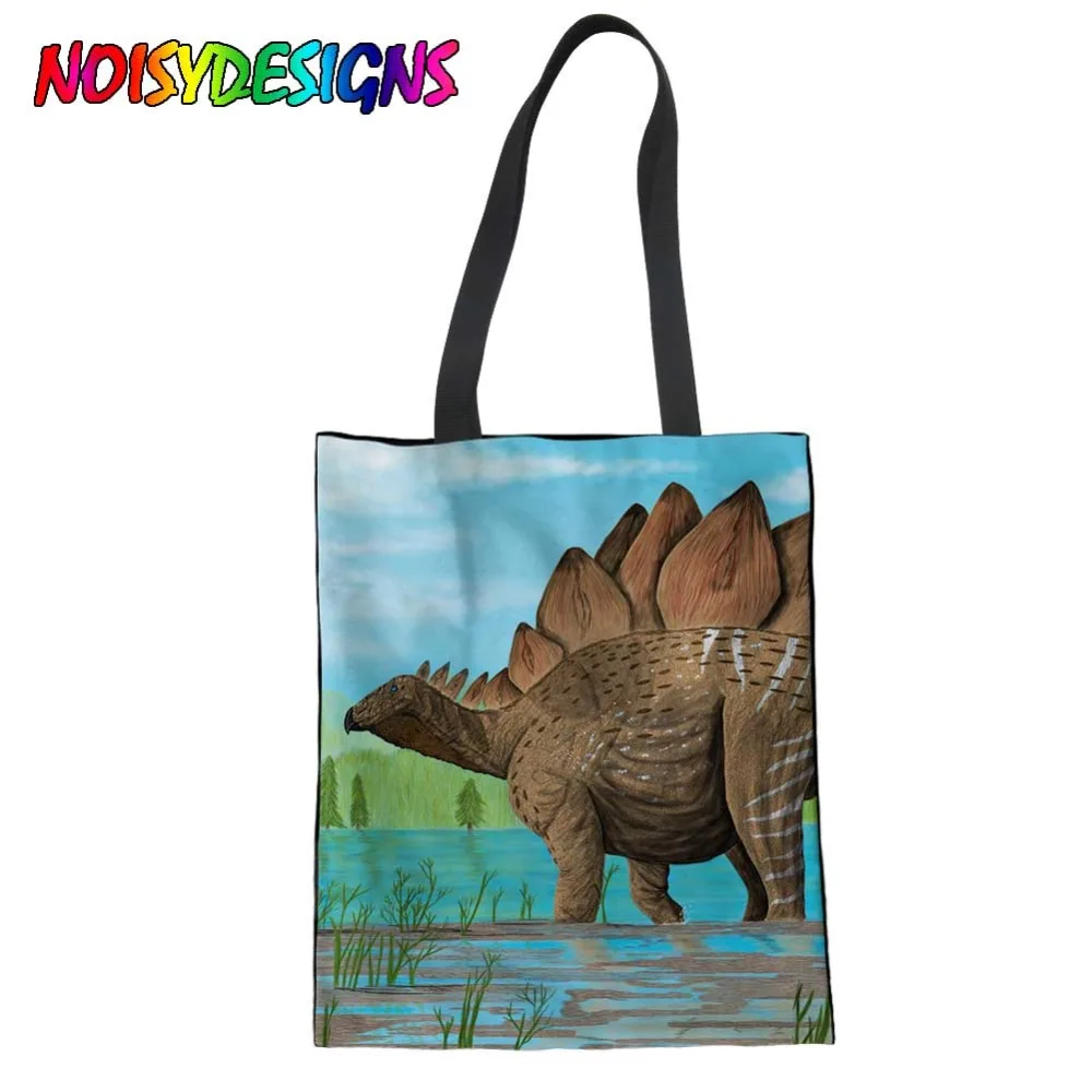 

Female student canvas linen stegosaurus dinosaur print shoulder bag handbag ecological shopping large capacity canvas purse bag
