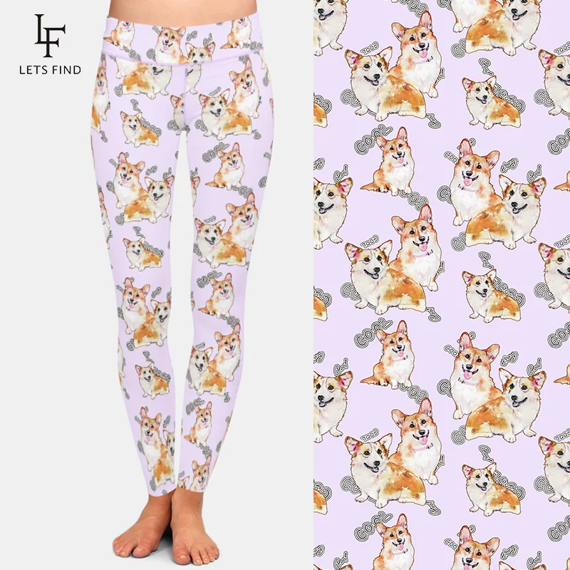 LETSFIND New Arrival 3D Cute Animal Printing Corgis High Waist Fashion Fitness Leggings Soft Milk Silk  Plus Size Women Leggings grey leggings