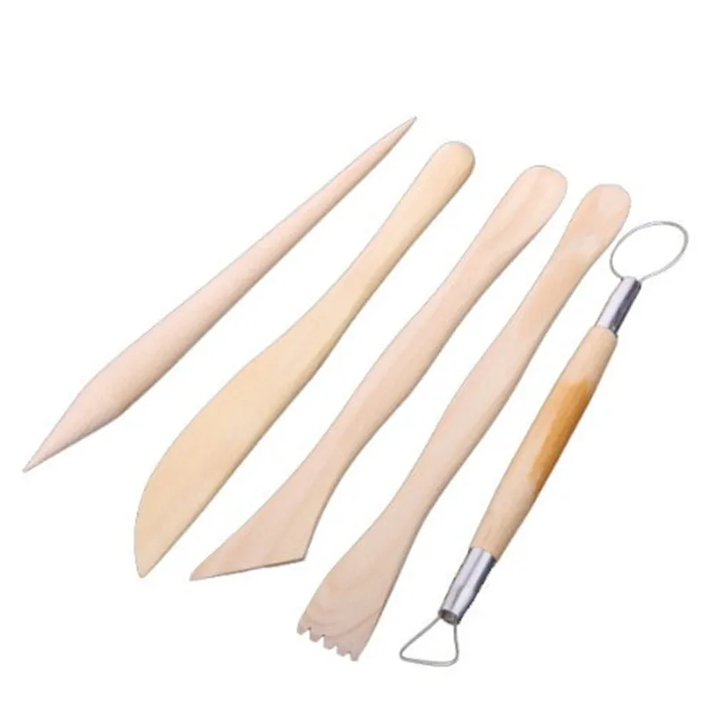 5pcs Wood Handle Clay Sculpting Sculpt Smoothing Wax Carving Pottery