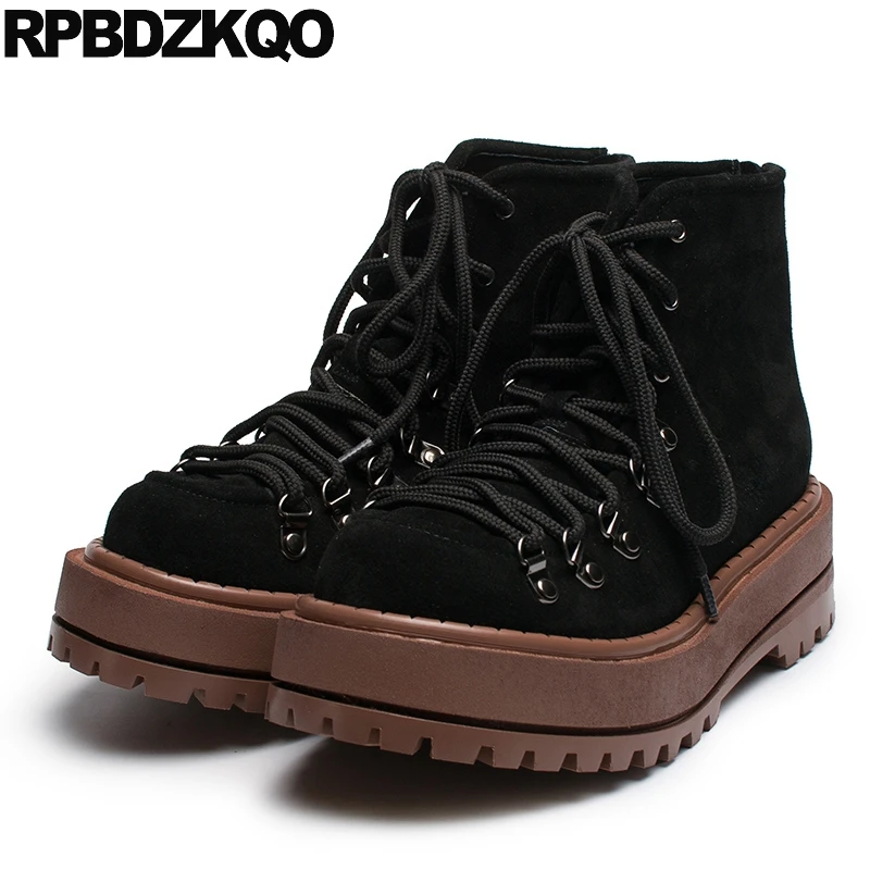 

Women Ankle Boots 2016 Round Toe Short Lace Up Suede Booties Fall Shoes 2017 Elevator Black High Quality Female New Fashion