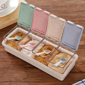 

Wheat Straw Seasoning Box Pepper Spice Shaker Salt Seasoning Transparent PP Kitchen Cruet Condiment Bottle Jars Storage Box