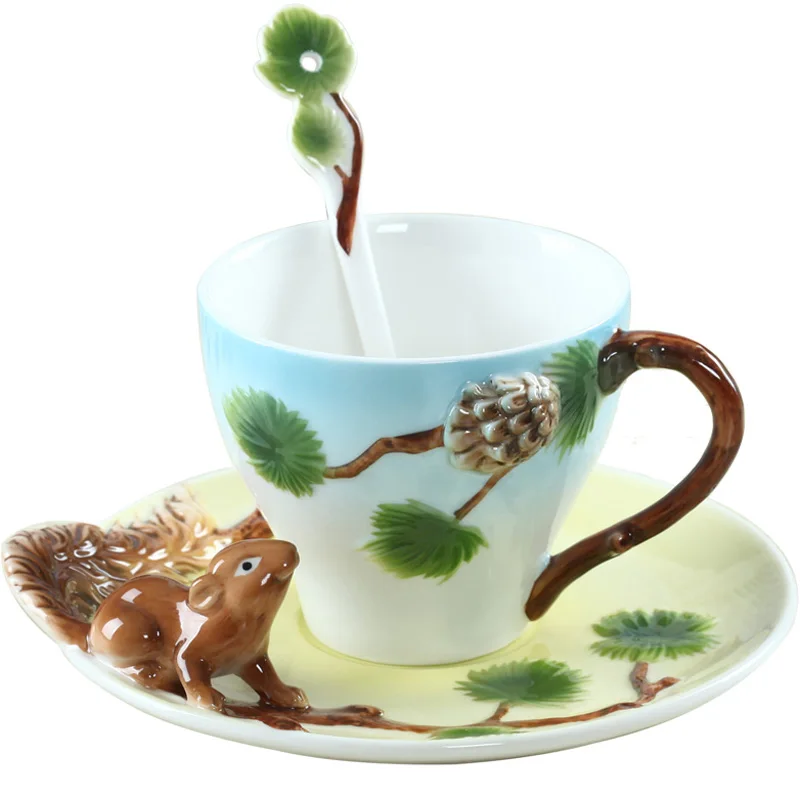Эмалированные кофейные кружки, чашки и кружки с блюдцем, ложка, креативная посуда для напитков - Цвет: 18