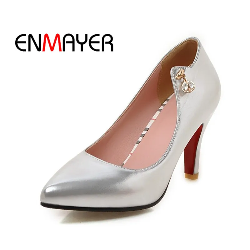 

ENMAYER 2018 New Fashion Woman Pumps Slip on Casual Ladies Shoes Metal Decoration Pointed Toe Concise Shoes Female Spring Black