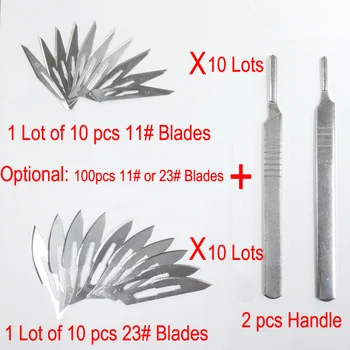 

100pcs 11# or 23# Surgical Blades Free 2pcs Graver Handle of Veterinary Practice Teach Scraping Animal Hair Trimming Mobile Film