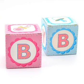 

100pcs Creative Pink / Blue Square BABY Pattern Baby Shower Candy Boxes Baby Baptism Party Return Present Gift Box