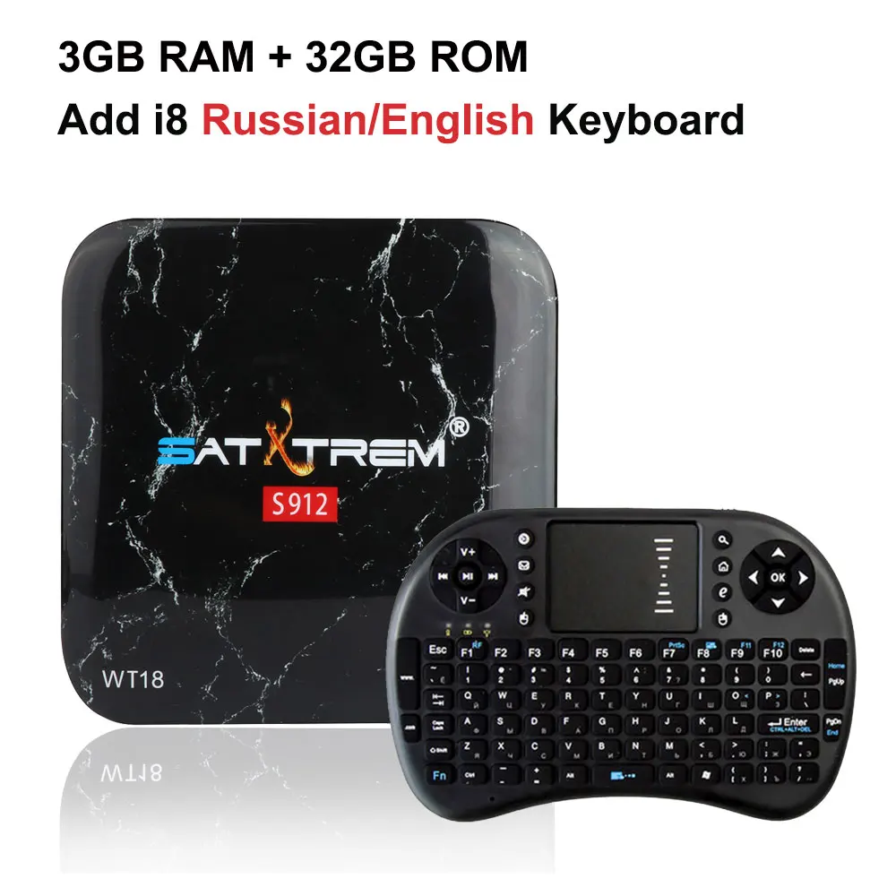SATXTREM WT18 ТВ-приставка Amlogic S912 3 ГБ 32 ГБ Восьмиядерный Android 7,1 OS BT 4,1 4K двойной WiFi мини-ПК медиаплеер смарт-приставка - Цвет: Add i8 Ru Keyboard