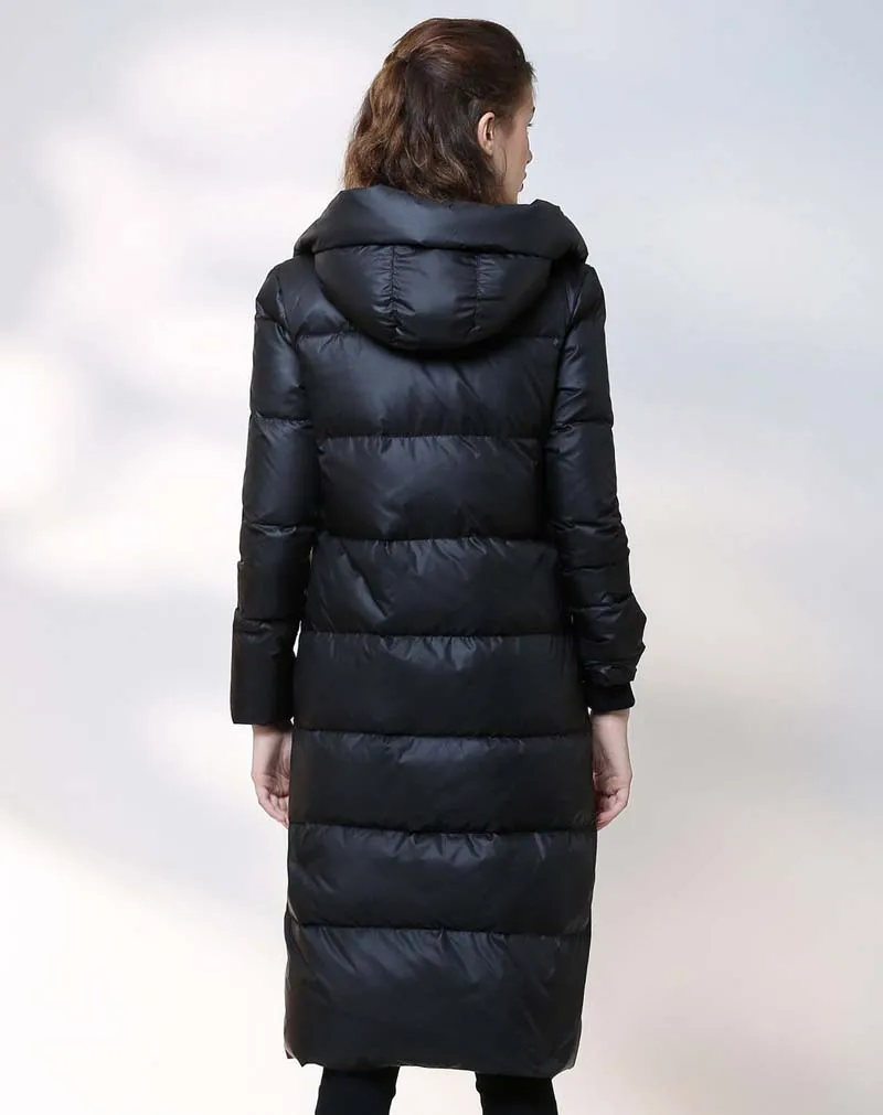 YNZZU новое поступление с капюшоном женское однотонное пуховое пальто тонкий толстый теплый длинный пуховик с длинным рукавом Горячая