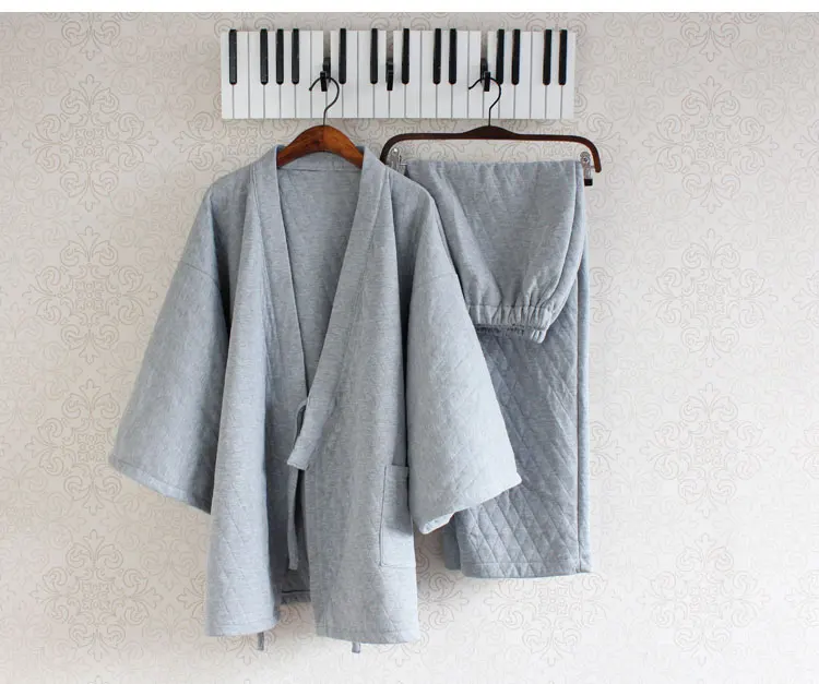 Men's Japanese Kimono Pajamas Set Top Pants Cotton Thick Suit Home