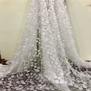 

2018 Fashion Embroidery Mesh TulLe Lace Fabric 5yards 3D Applique Beaded Nigerian Lace Fabrics For Wedding Party H795-1