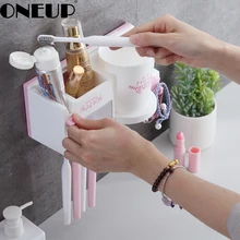 ONEUP многофункциональный настенный держатель для зубных щеток, стойка для хранения выжатой зубной пасты, чашка для полоскания рта, набор аксессуаров для ванной комнаты