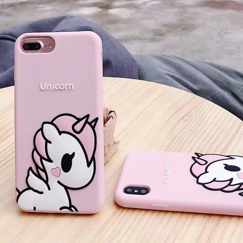 

3D Cute Cartoon Unicorn Case for iPhone X XS Max XR 9 6 6S 7 8 Plus Cases Soft Silicone Lovely Pink Horse Cover