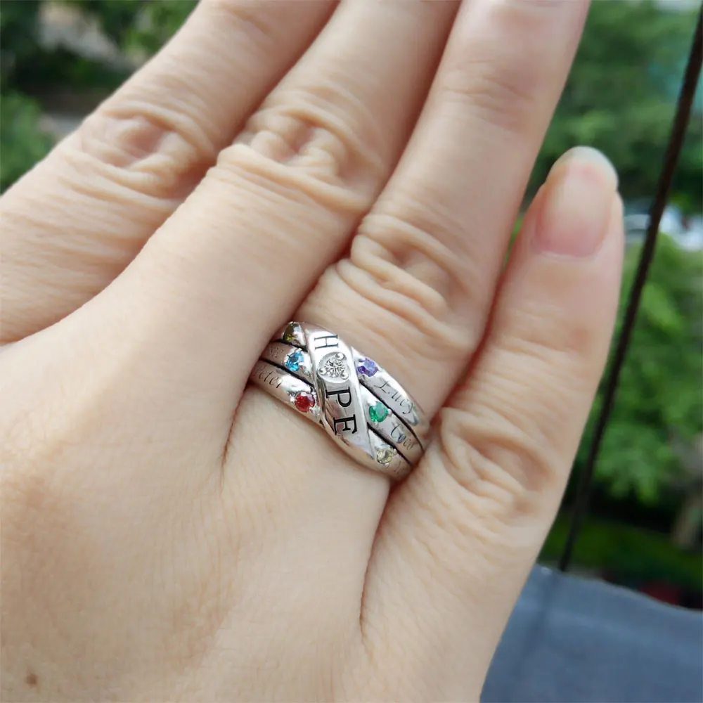 Pure Sterling Silver Birthstones Names Engraved Rings for Friends Family 03