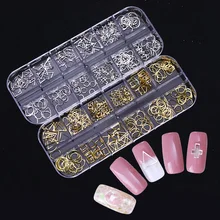 Золотые, серебряные, полые 3D украшения для ногтей, металлические заклепки для ногтей, квадратные запонки, сделай сам, украшения для ногтей, боди-арт