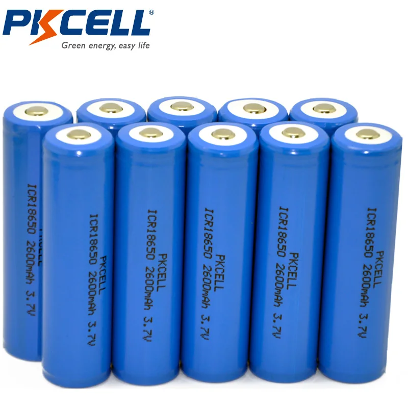 10pcs lot pkcell 18650 battery 2600mah 3 7 v li ion rechargeable