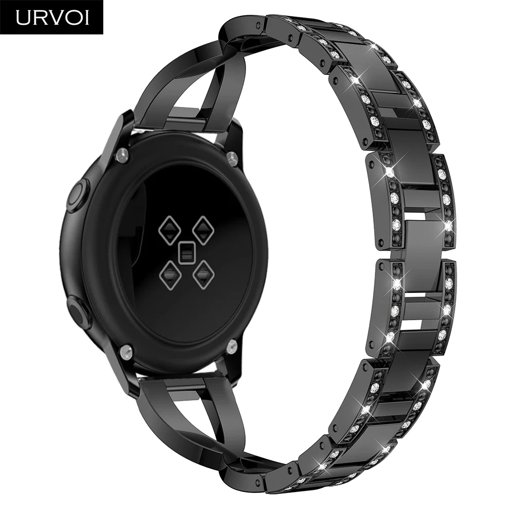 URVOI ремешок для Galaxy Watch Active с двойным X ремешком из нержавеющей стали складывается застежка с цирконом быстроразъемные контакты наручные 42 46 мм