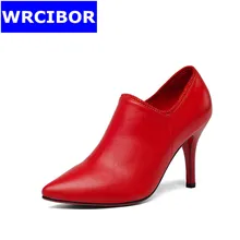 2017 Genuine leather womens shoes thin heels fashion High heels shoes for woman pointed toe red bottom high heels women pumps