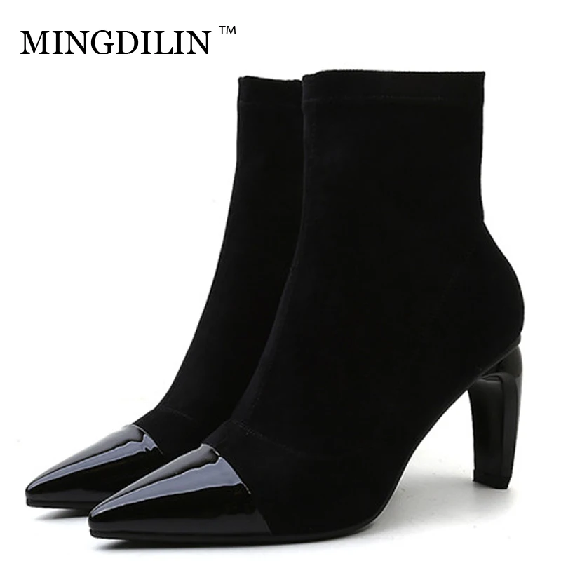 

MINGDILIN Autumn Winter Women's Genuine Leather Ankle Boots Woman Thigh High Boot Black Gothic Shoes Plus Size Chelsea Boots