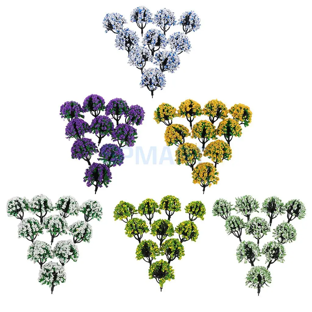 

10pcs 1:150 Train Railroad Scenery Landscape Model Trees N Scale with Flowers Model Building Kits for Layout DIY Accessory