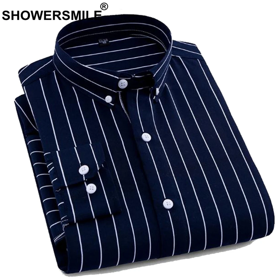 

SHOWERSMILE Striped Mens Shirts Slim Fit Black Shirt Long Sleeve Male Smart Casual Shirt Luxury Spring Autumn Clothing Fashion
