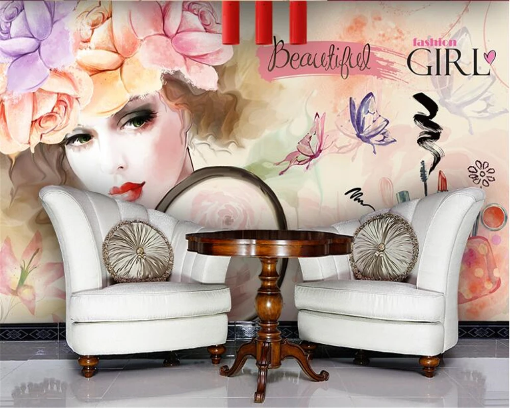 

beibehang High fashion decorative wallpaper Watercolor beauty beauty shop nail new tooling background papel de parede 3d tapety