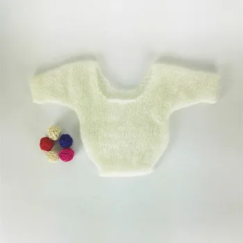 

newborn baby romper and hat set white color with long sleeves cute kids mohair clothing for photography prop