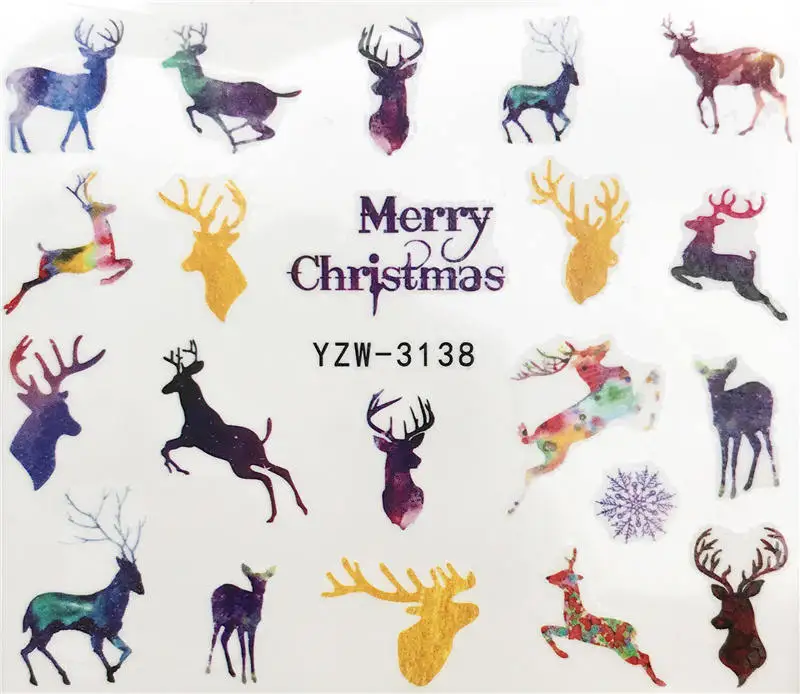 FWC 1 Sheet Christmas Snowflake Nail Sticker Santa Claus Deer Pattern Transfer Sticker Manicure Nail Art Decals